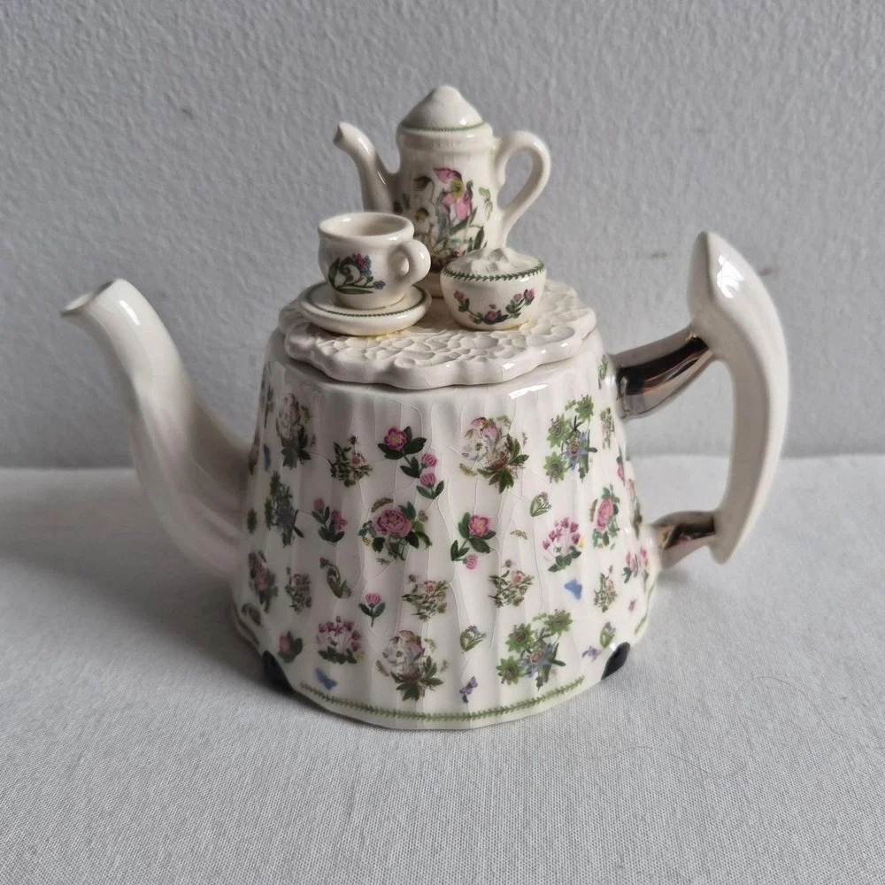 Portmeirion Miniature Teapot Victorian Tea Table Floral Chintz England Small